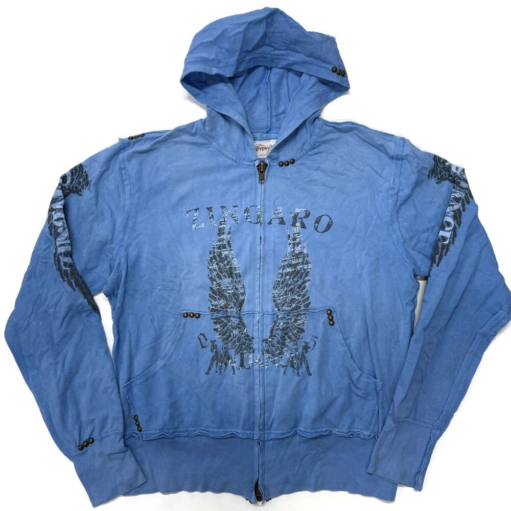 Gypsy 05 Hoodie Womens Large Full‎ Zip Blue USA Cotton Bling Graphic